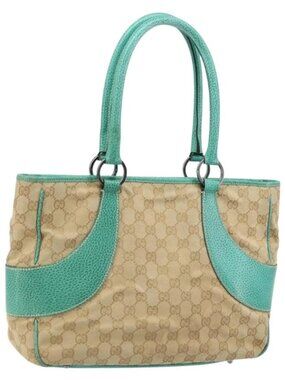 GUCCI GG Canvas Hand Bag Beige Silver 113011 Auth LNZ350